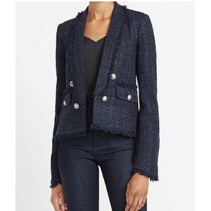 Express Navy Blue Button Front Boucle Blazer